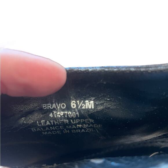 Fergie black leather peep toe bootie heels size 6.5 - Picture 10 of 12